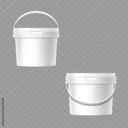 White Plastic Bucket with Lid and Handle Mockup Vector
