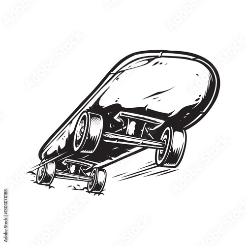Vintage Black and White Skateboard Vector Illustration