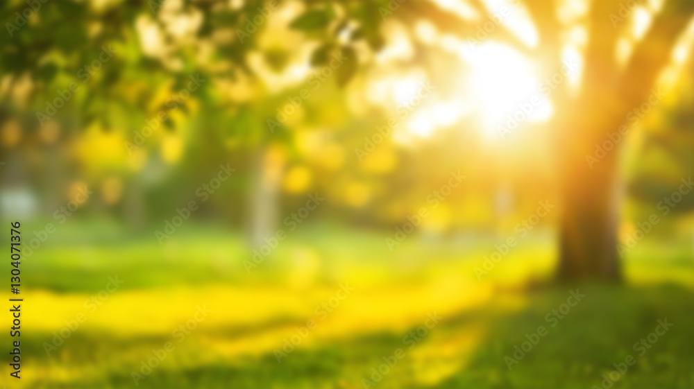 blur green tree abstract in garden or park summer with orange sun light background. AI Generated Images