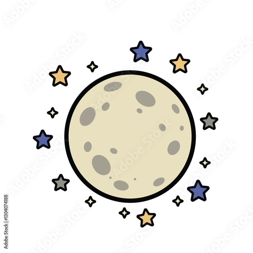 Clip art moon and stars. The image shows a moon surrounded by stars. Vector illustration design.