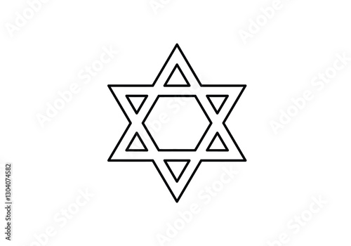 Jewish star outline clipart. This image shows a Star of David with a hexagon in the center and six small triangles inside each point. Vector illustration design.