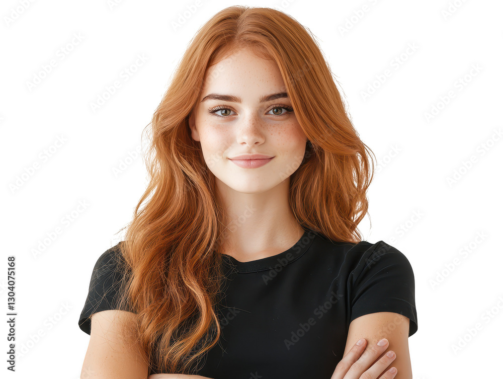 Striking portrait of a redhaired woman in black shirt, captivating image of modern beauty and style Striking portrait of a redhaired woman in black shirt, captivating image of modern beauty and style