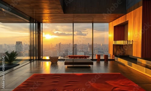 Luxury Penthouse Sunset View: Bangkok Cityscape at Golden Hour