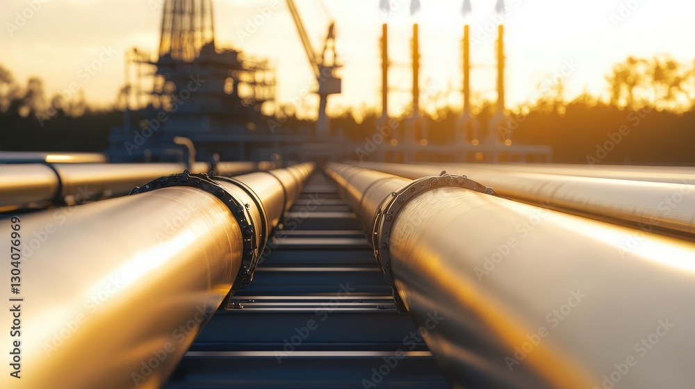 Golden Pipeline at Sunset. Golden Pipeline at Sunset.