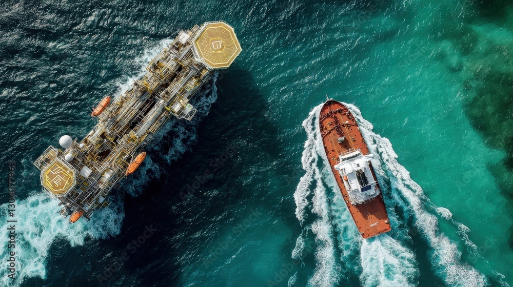 custom made wallpaper toronto digitalAerial View of Offshore Oil Platform and Supply Vessel
