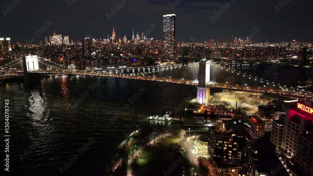 Night Scape Of Brooklyn Bridge At Manhattan In New York United States. City At Night Scene. Illuminated Bridge Landscape. Brooklyn Bridge At New York United States. Highrise Buildings. Night Scape Of Brooklyn Bridge At Manhattan In New York United States. City At Night Scene. Illuminated Bridge Landscape. Brooklyn Bridge At New York United States. Highrise Buildings.
