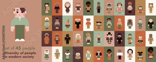 vector set of Diversity of people in modern society in Geometric Design