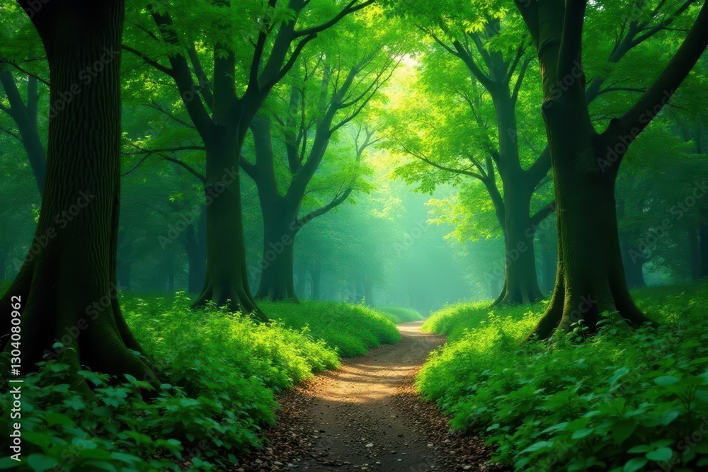 Fototapeta premium Emerald canopy, rich understory, winding path , landscape, pnw