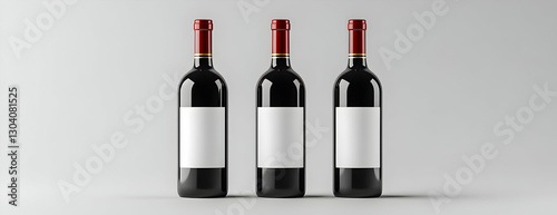 Three wine bottles, studio shot, blank labels