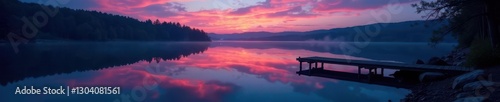 Twilight lake, serene dock, night swim reflections,  water,  dock light