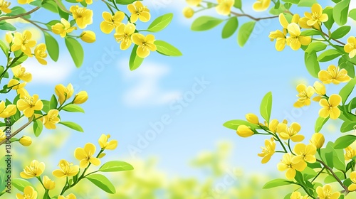 Wallpaper Mural Bright Yellow Flowers and Blue Sky Spring Background Torontodigital.ca