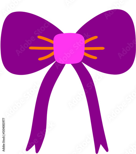 Mardi Gras Decorative Purple Ribbon Hand Drawn Vector Illustration