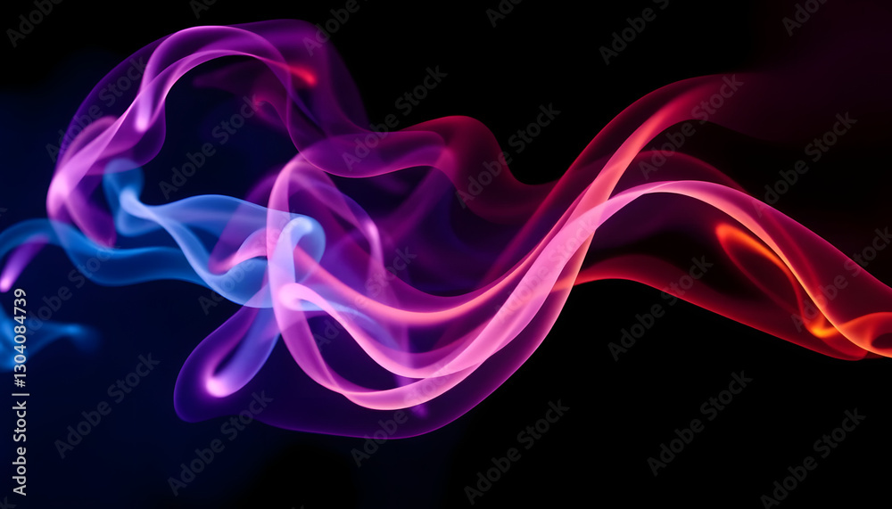 Abstract image of flowing, colorful smoke trails against a dark background Abstract image of flowing, colorful smoke trails against a dark background