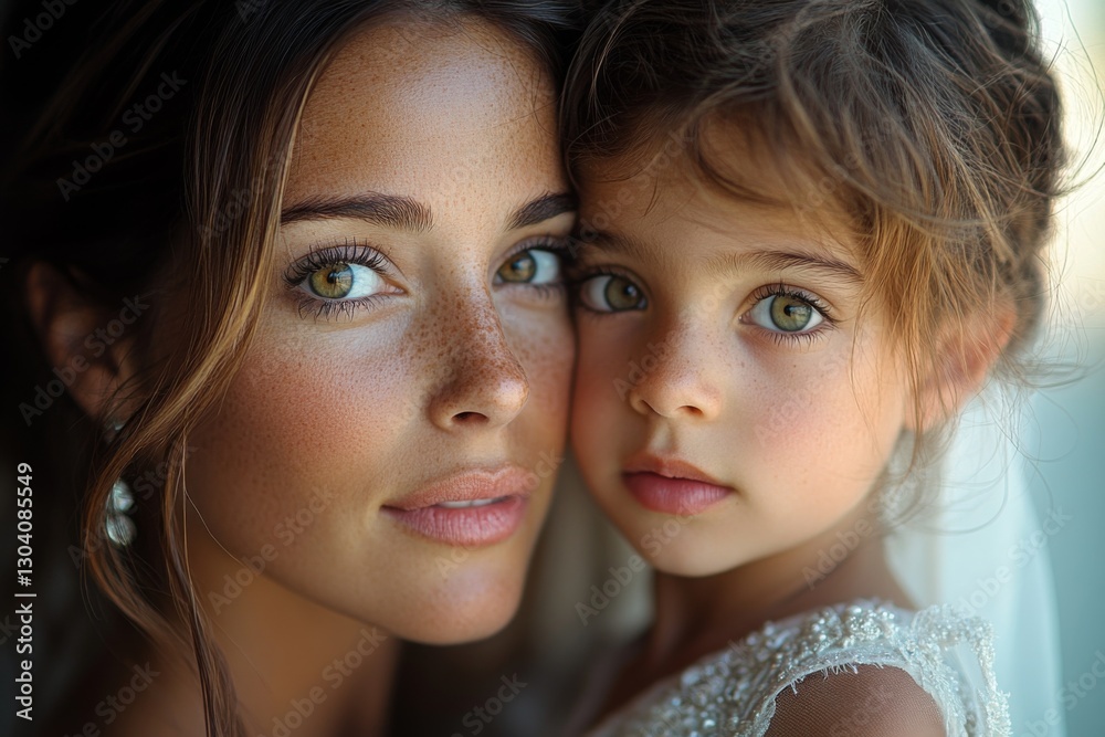 Obraz premium Bride and child are posing for picture