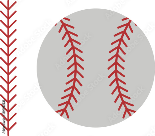 Baseball Stitching Vector, Red Seam Pattern, Baseball Design Clipart

