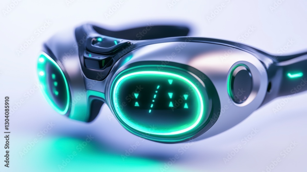 Advanced Silver Goggles With Luminous Teal Display