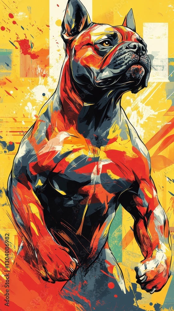 Fototapeta premium Artistic Render Of A Powerful Dog In Bold And Vibrant Colors