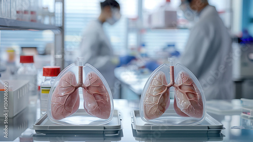 Detailed look at anatomical lung models in a modern laboratory setting during a scientific experiment