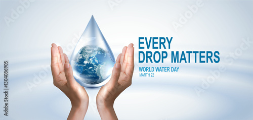 World Water Day. hands hold water drop. accelerating change. Saving water and world environmental protection concept. clean renewable energy. water for peace. Elements of this image furnished by NAZA. photo