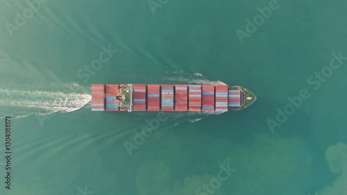 Aerial view container cargo ship transportation container for business logistics, export import or freight transportation.