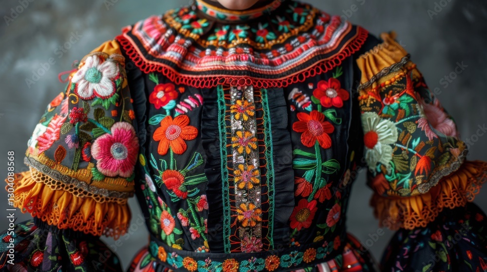 Fototapeta premium Vibrant Traditional Attire Showcasing Cultural Heritage and Intricate Embroidery in Rich Colors