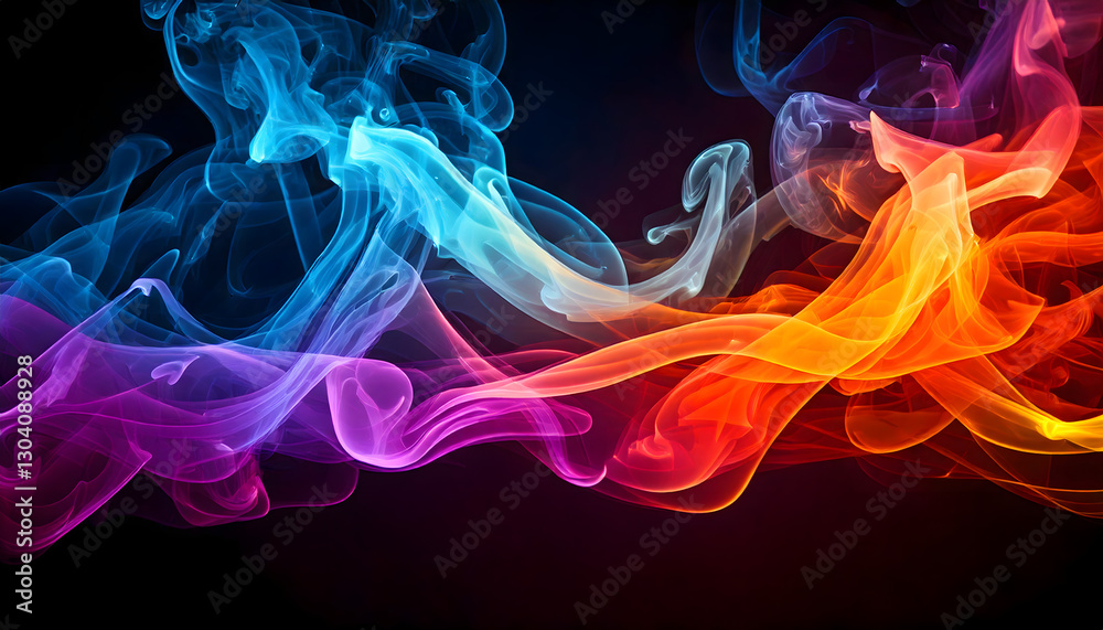 Fototapeta premium Abstract image of flowing, colorful smoke trails against a dark background