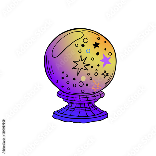 Old magic ball. Hand drawing sketch. Art line. Vector illustration. Retro style.	