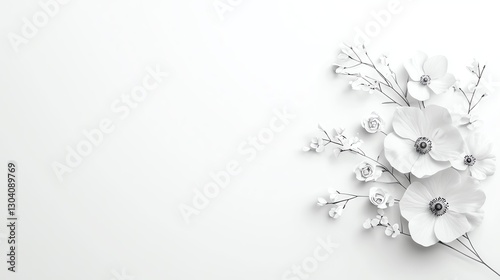 Elegant white floral arrangement on minimalist background, embodying simplicity and grace.