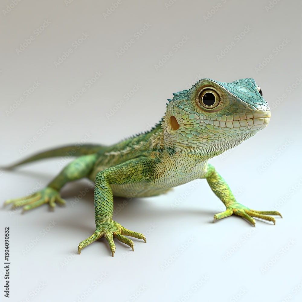 Fototapeta premium Colorful lizard with distinctive green and yellow pattern relaxing on a surface, natures beauty
