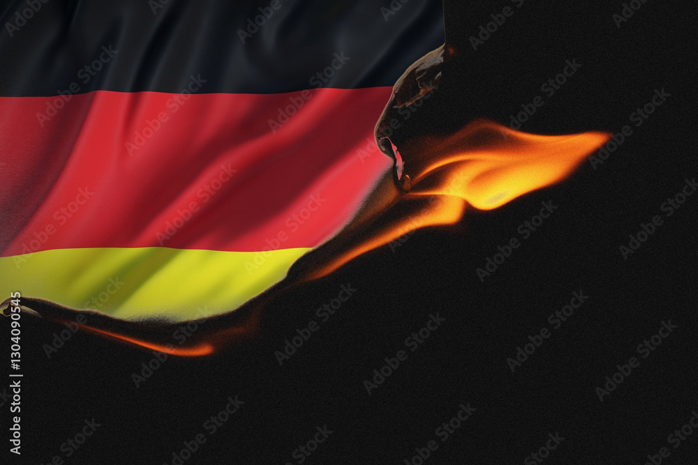 Naklejka premium Germany Flag on Fire, Crisis and Conflict, Political Protest, Global Disputes, Isolated on Black Background
