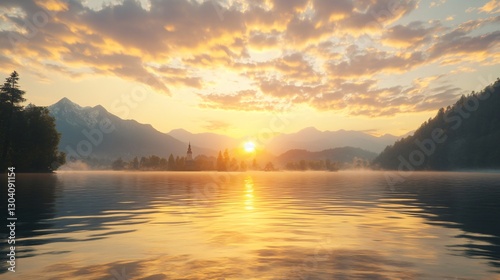 Breathtaking Sunrise Over Bled Lake in Slovenia - High-Quality European Travel Image for Adobe Stock
