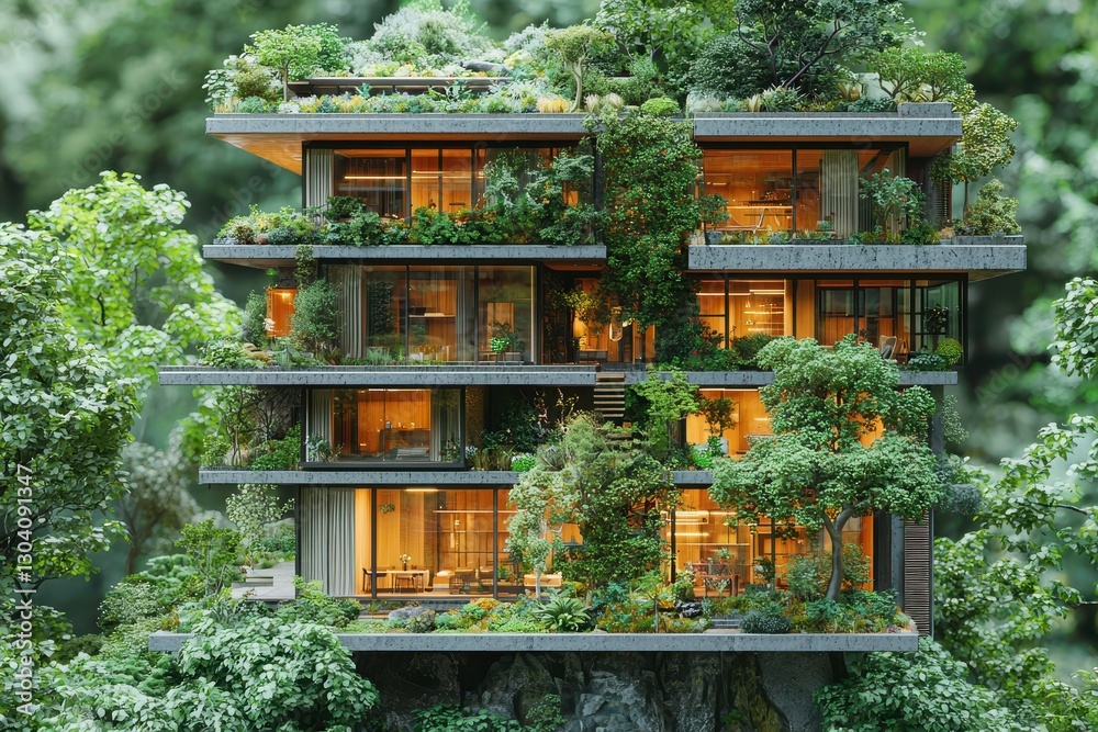 Modern Architectural Mockup Surrounded by Lush Greenery Modern Architectural Mockup Surrounded by Lush Greenery