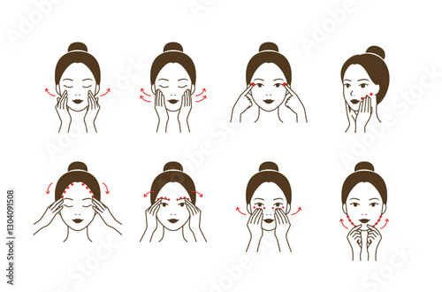 Cosmetic skin care routine_woman(girl) massaging face, aroma meridian massage, acupressure massage