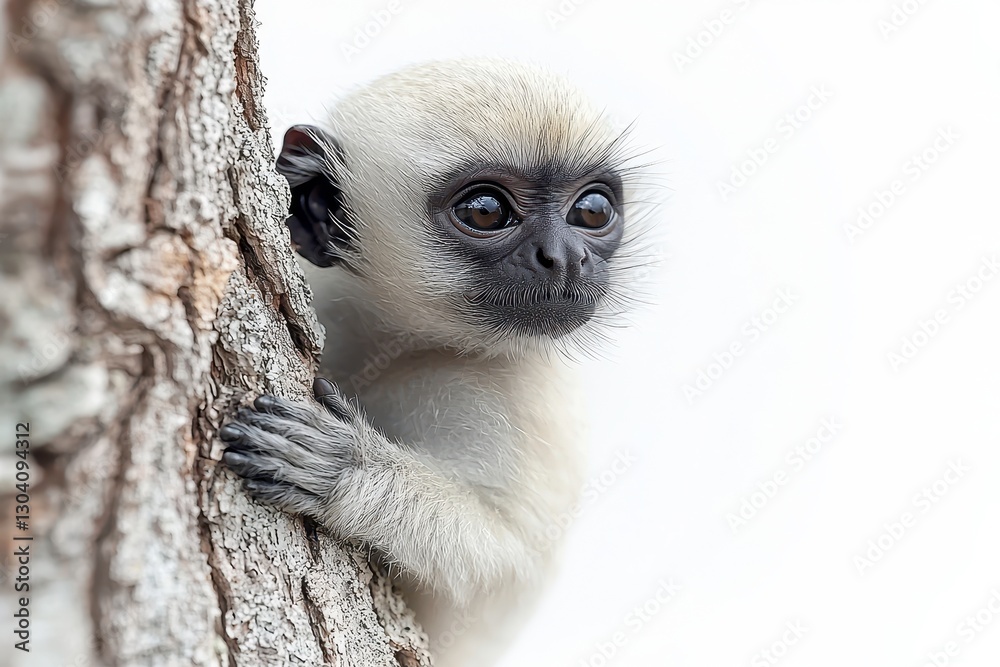 Obraz premium Playful Monkey in Tree Against White Background
