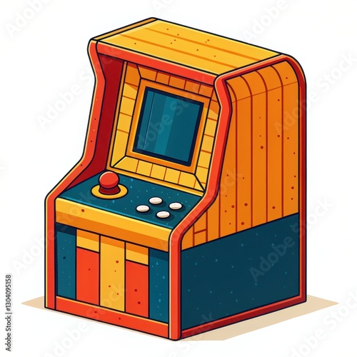 A colorful, retro-style arcade game cabinet with a joystick and buttons, showcasing classic gaming aesthetics.