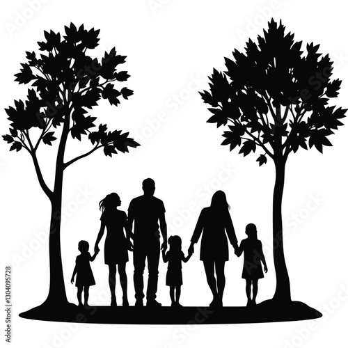 Silhouette of families enjoying a day outside in a park, togetherness