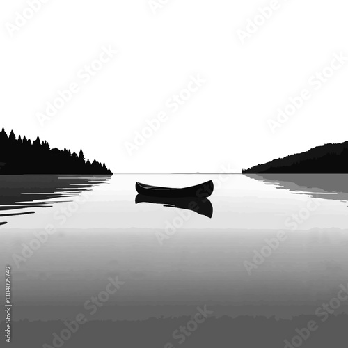 Serene canoe silhouette resting on calm waters, peaceful solitude