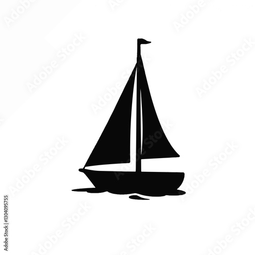 Silhouette of a small sailboat floating on calm lake, serene solitude