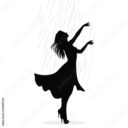 Lone dancer embracing raindrops in black silhouette, freedom