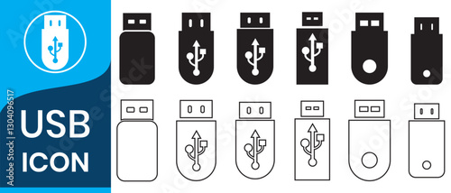 USB icon set.  Flash disk sign and symbol. flash drive sign. vector illustration. USB cable connector line icon.