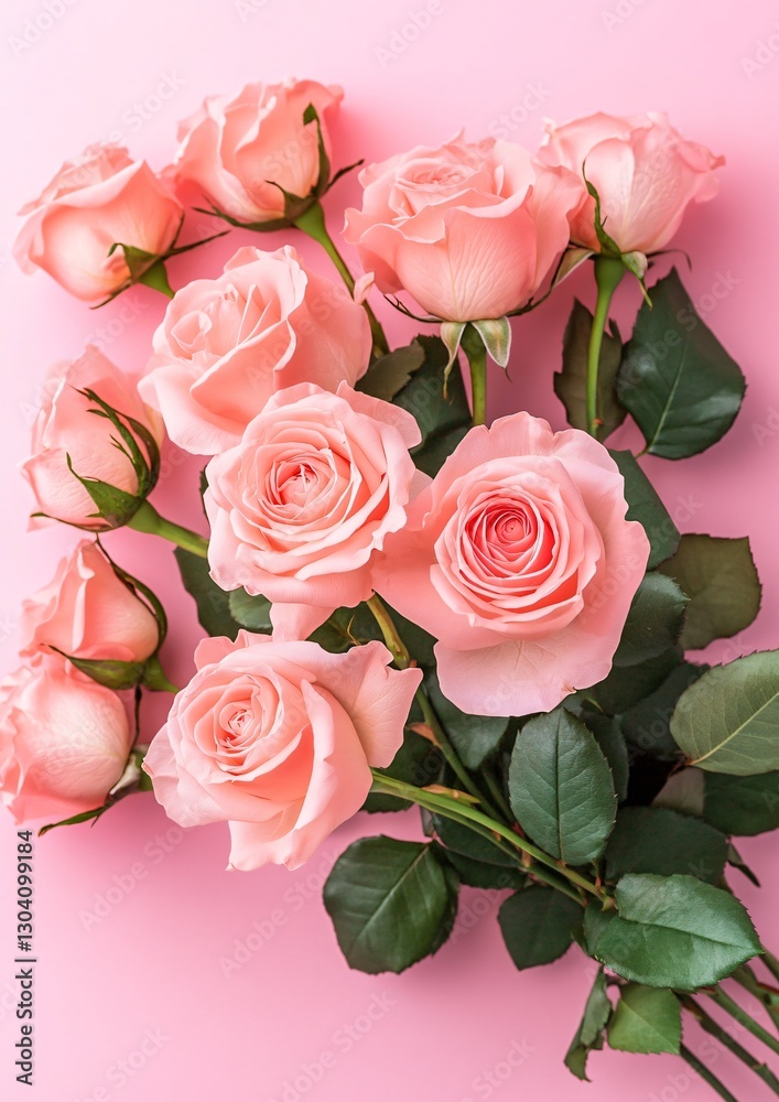 Elegant Bouquet of Roses on Pink Background with Copy Space - Floral Decor for Greeting Cards, Invitations, and Posters Elegant Bouquet of Roses on Pink Background with Copy Space - Floral Decor for Greeting Cards, Invitations, and Posters