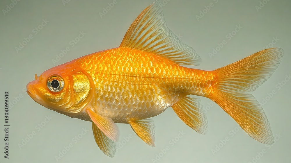 Close Up of an Orange Goldfish Swimming Against a Green Background Close Up of an Orange Goldfish Swimming Against a Green Background