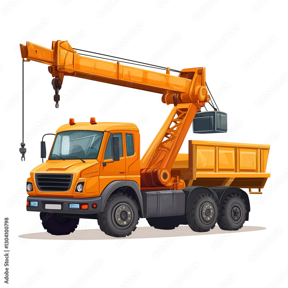 Naklejka premium Crane Truck Lifting Load Heavy Equipment Vehicle Construction Illustration