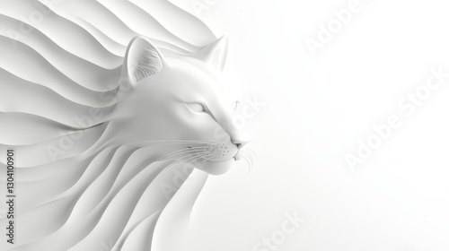 White Cat Profile in Layered Paper Art Style