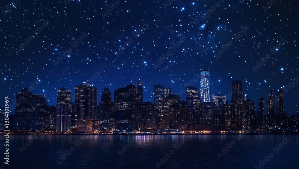Fototapeta premium Starry Night Over Manhattan Skyline