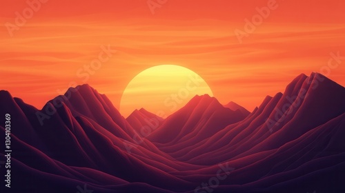 Golden Sunset over Mountains: Majestic mountains are silhouetted against the backdrop of a blazing sunset. The sky is painted with vibrant hues of orange, red, and yellow, casting a warm.
