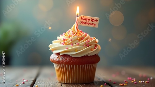 Work Anniversary Cupcake Celebration: Delicious Treat with Candle & 