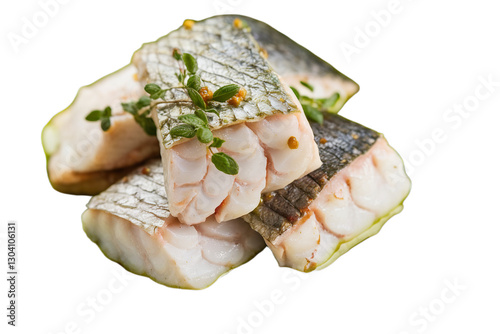 fish pieces garnished with herbs and seasonings