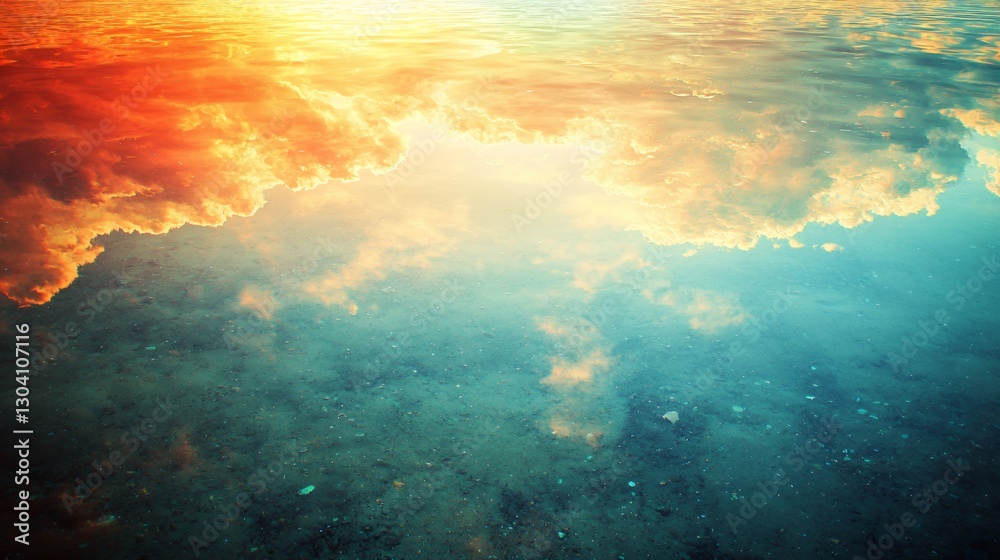 Fototapeta premium Orange And Teal Sunset Reflection In Water