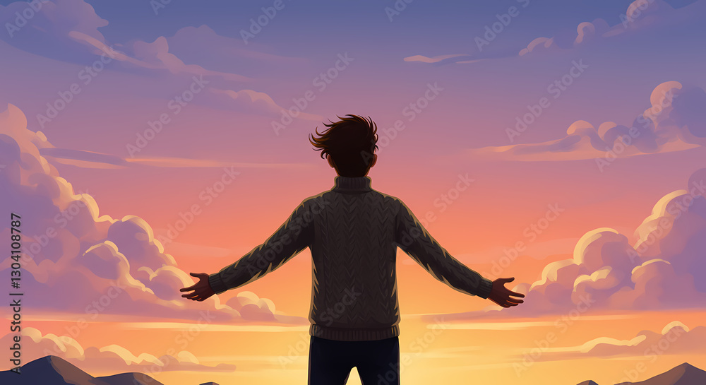 Fototapeta premium People stood on the top of the mountain and raised their arms and shouted